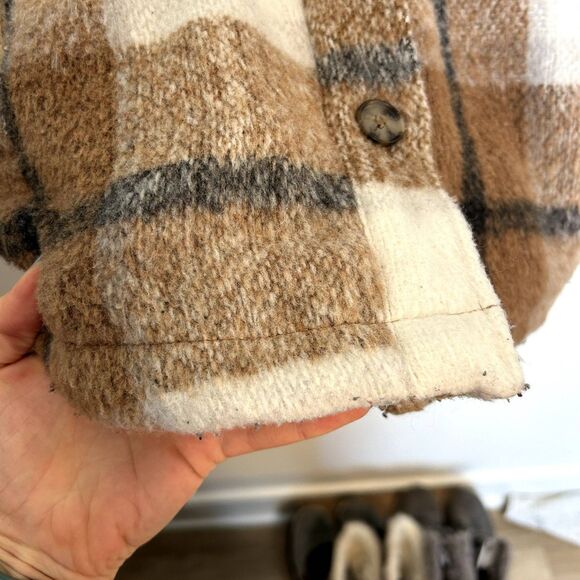 Avec Les Filles Womens Plaid Shacket Cognac Brown Jacket Size Medium Long Sleeve - Picture 10 of 15